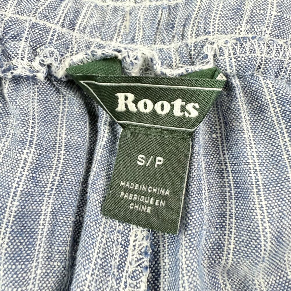 Roots Women’s S/P Striped Linen Drawstring Pants -Lt. Blue Pinstripe Relaxed Fit - Picture 4 of 11